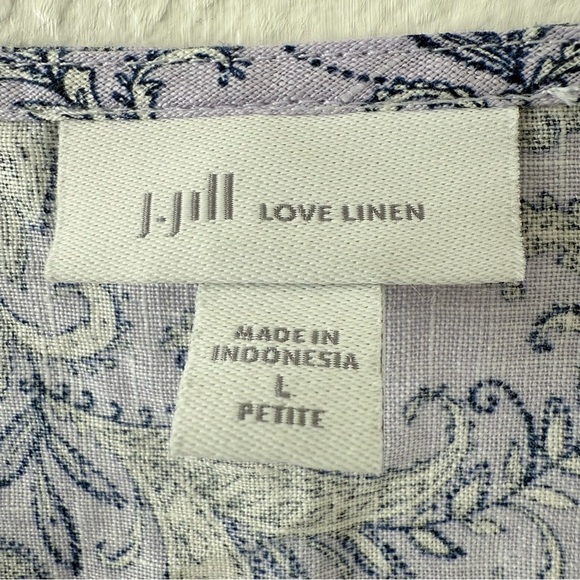 J. Jill Love Linen Purple Paisley Boho Popover Blouse Border Print Boxy Sz Large - Picture 7 of 11
